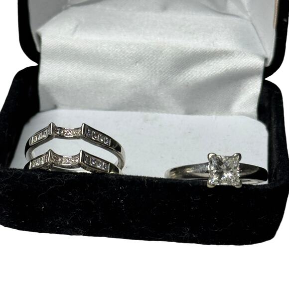 1 Carat Princess Cut Solitaire Natural Diamond Engagement Ring & Wedding Band - Picture 5 of 16